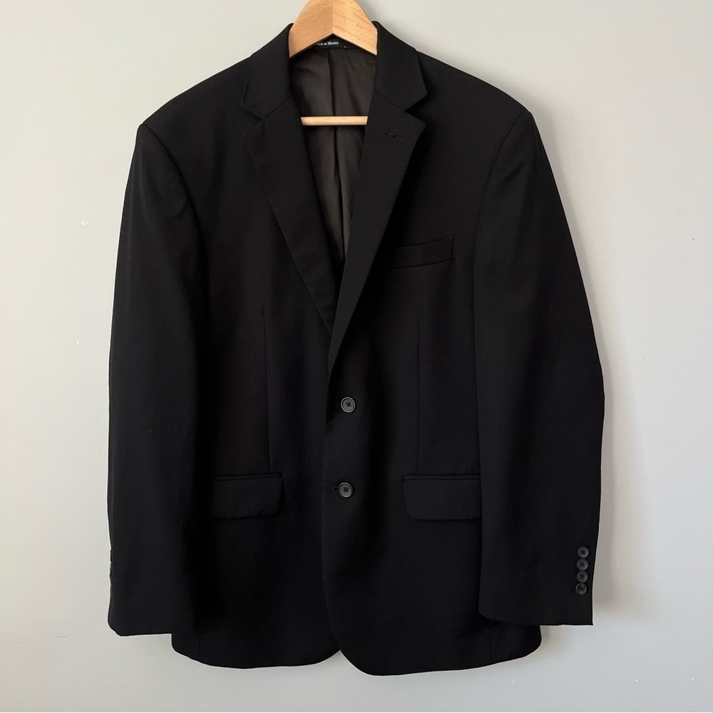 Pronto Uomo Platinum Single Breasted 100% Wool Ink Black Suit Jacket Size 40R